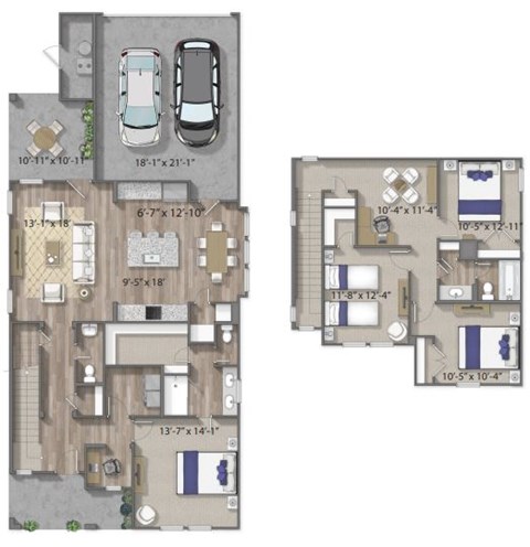 Floor plan for 4 beds, 2.5 baths, 1895 sqft